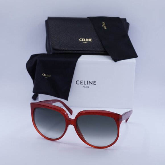 Celine CL4048IN 66P Sunglasses Red Cat Eye Frame, Gradient Green Lenses - Picture 10 of 10